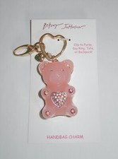Authentic Betsey Johnson Purse Charm Pink Crystal Gummy Bear Clip Key Ring Nwt