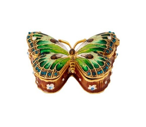 Caja de baratija mariposa con joyas estrás esmalte metal bisagras cierre magnético - Imagen 1 de 7