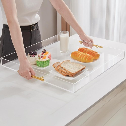 Luxury 21" Clear Acrylic Tray - Decorative Serving Solution with Gold Handles - Picture 9 of 9