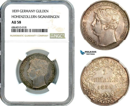 AI813, Germany, Hohenzollern-Sigmaringen, Charles, 1 Gulden 1839, NGC AU58, Pop