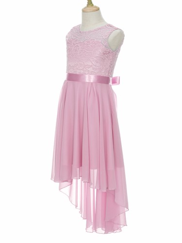 Niños Niñas Alto Bajo Boda Vestido de Chifón Encaje Floral Espalda en V Baile de graduación Vestidos de Fiesta - Imagen 41 de 98