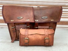 Sacs De Selle Panniers Pour Moto Poche Latérale En Cuir Ciré (Ensemble De 3)