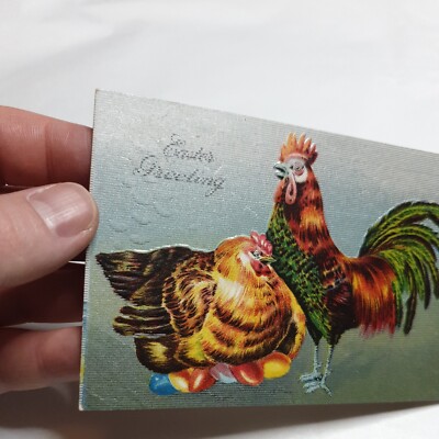 Antike edwardianische Osterkarte Postkarte Hühnereier, geprägte Dekoration 