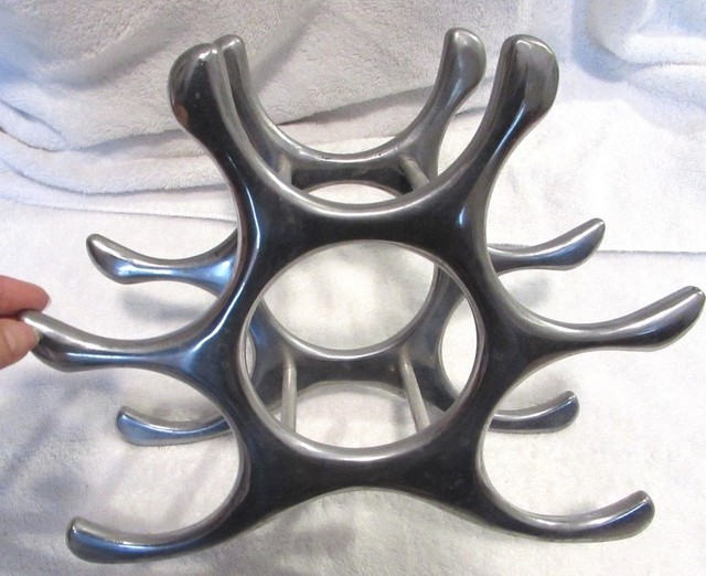 Pottery Barn Wine Rack Countertop Holds 6 Bottles Silver Tone For