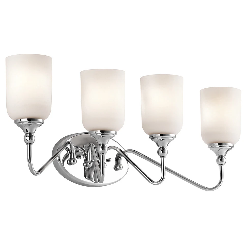 Chrome And Satin Etched Glass 4 Light Bath Wall Fixture Orig $237 - Image 2 of 2