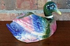 Vintage Colorful Pottery Mallard Duck Planter  Vase  Figurine  Cabin Decor
