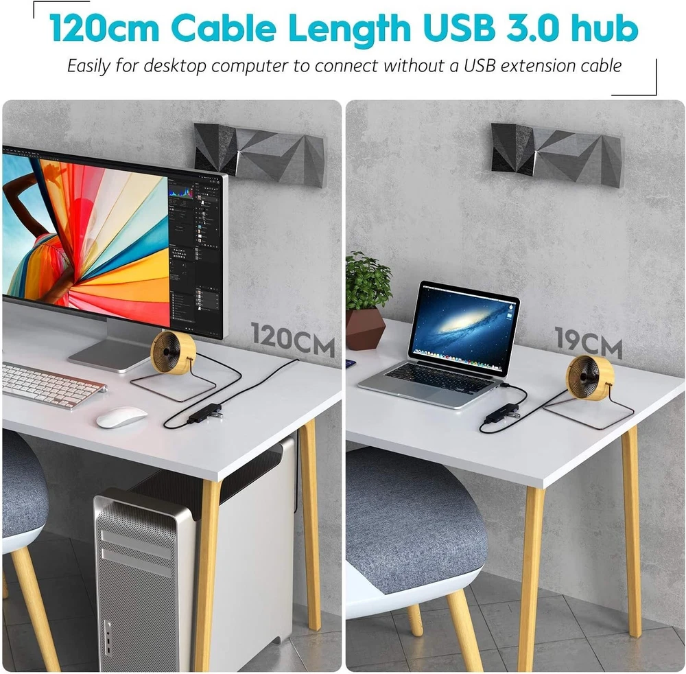 4-Port USB 3.0 Hub with 4ft Extension Cable - Ultra-Slim Multi-Port Splitter