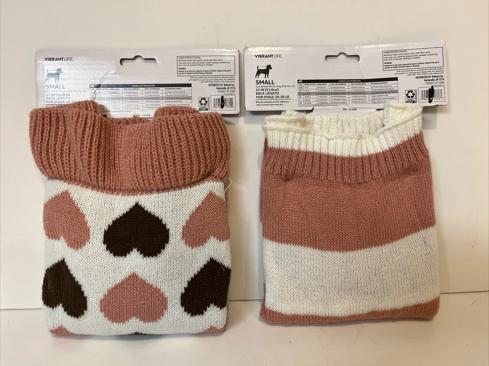 2 Vibrant Life Pet Sweater Size Small For Pets 10-20 Lbs 13"  Pink - Image 2 of 2