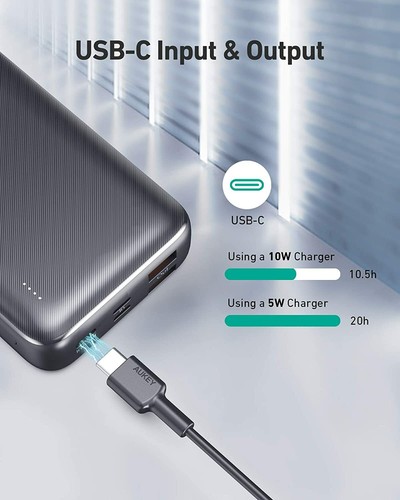 AUKEY USB C Power Bank 20000mAh, Portable Charger Large-Capacity with 3 Outputs - Picture 5 of 9