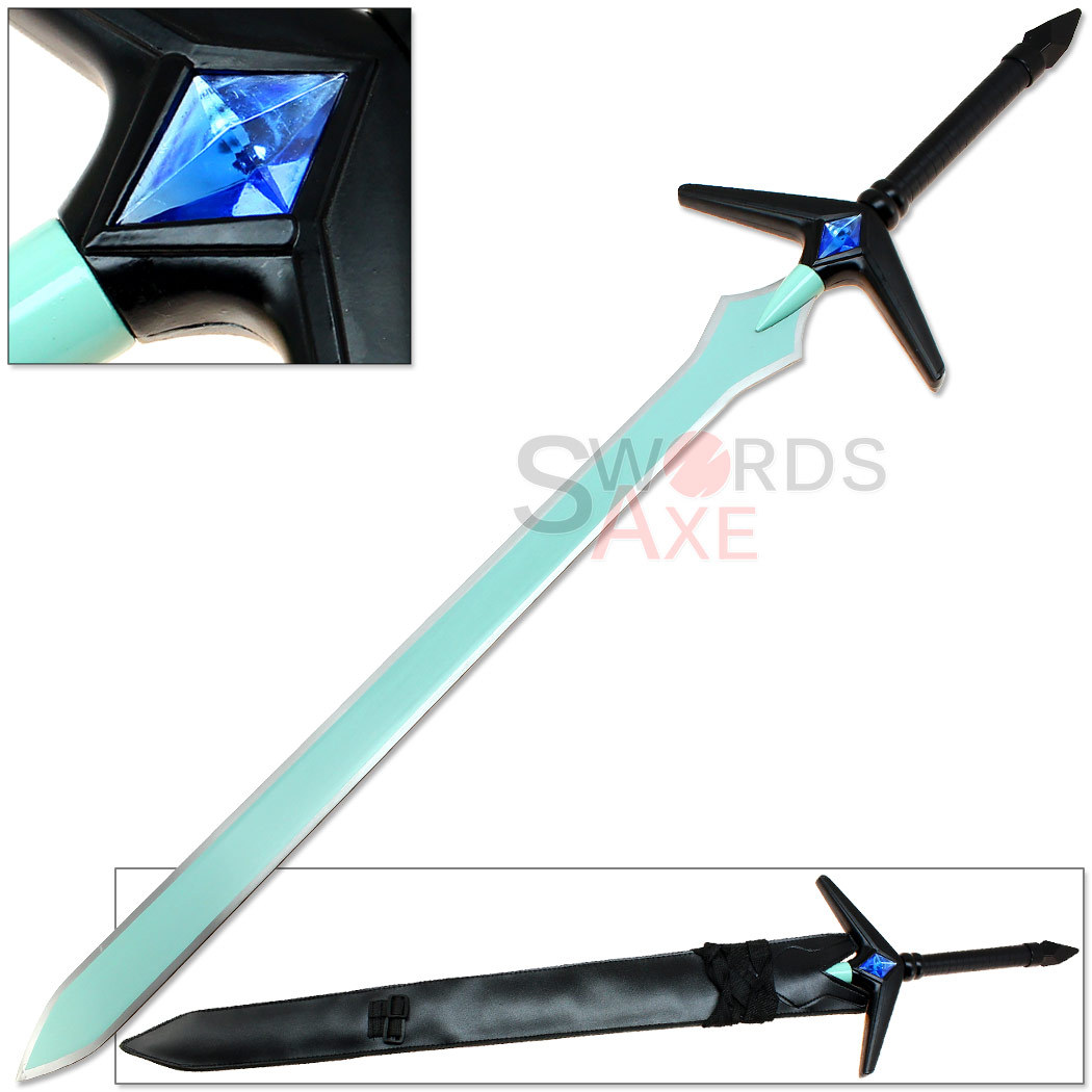 Dark Repulser Kirito Anime Sword Art Online Blue SAO Steel Blade with Turquoise Gem-image