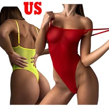 Women's See Through Leotard High Cut Thong Bodysuit Sheer Swimsuit Playsuit