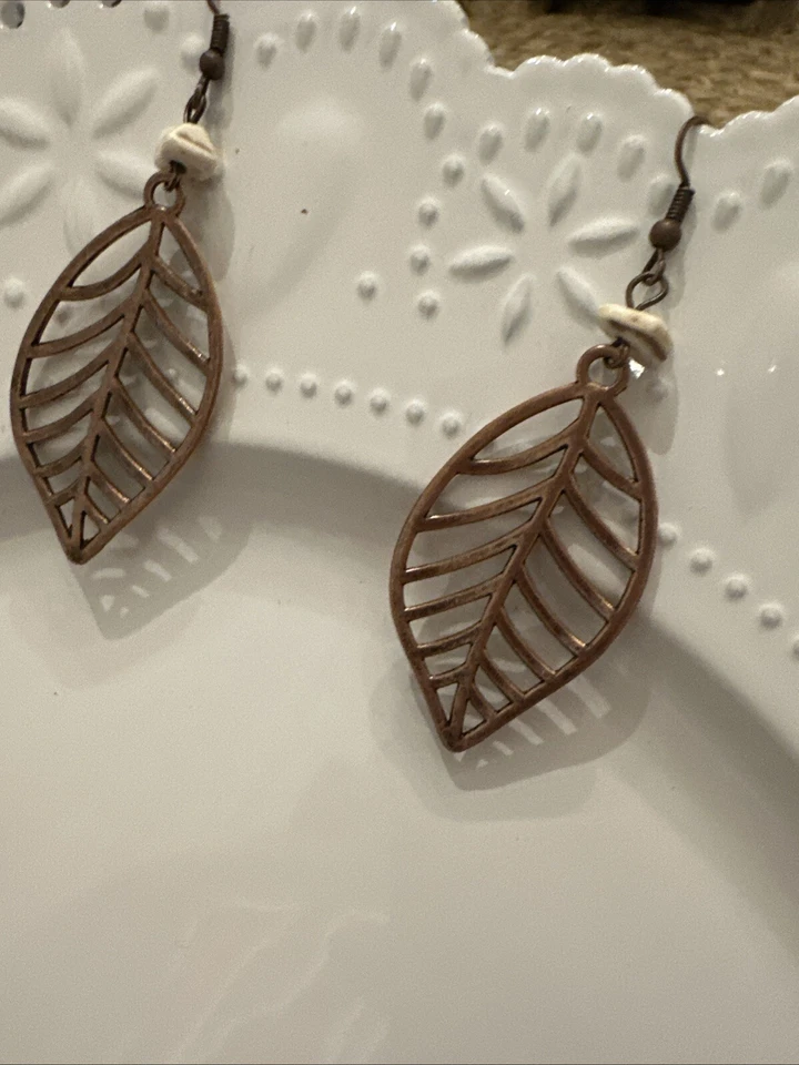 J CREW Copper Leaf Off White Crackle Stone Earrings NEW BID 4 CHARITY❤️297x2 - Image 4 of 4