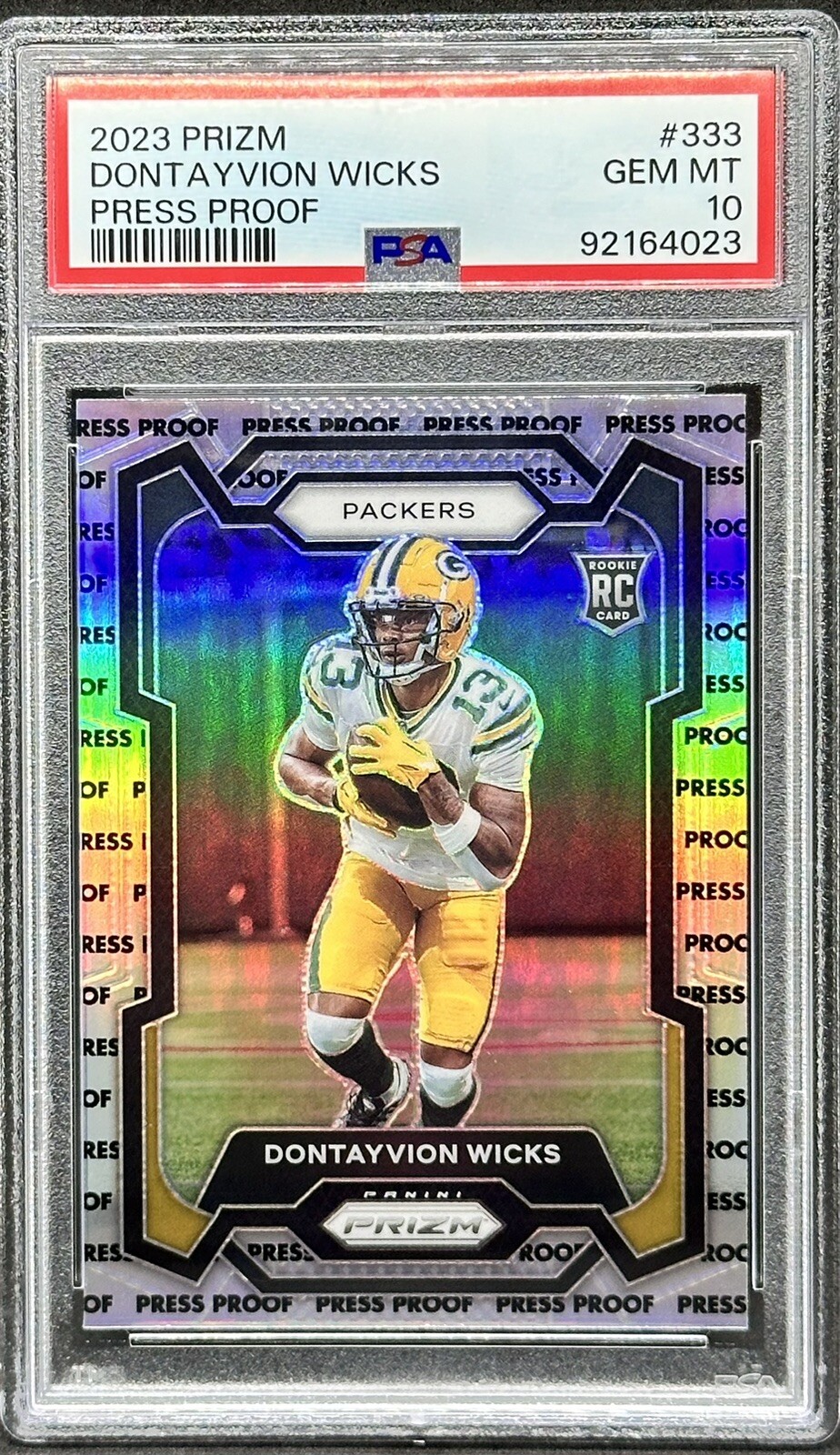 2023 Panini Prizm Dontayvion Wicks #333 RC Press Proof SSP PSA 10 - POP 2