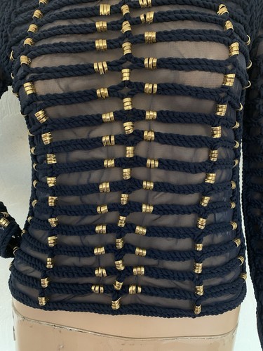 Jersey BALMAIN X H&M Azul Marino Cuerda Transparente Calce Ajustado UK 8 EU 34 US 4 S PERFECTO - Imagen 8 de 23
