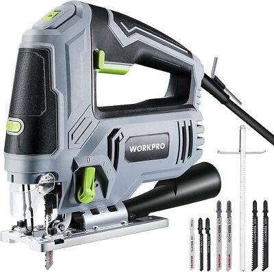 WORKPRO Corded Electric Jigsaw 6.5AMP 850W Jig Saw Tool Kit 3000SPM 7PCS Blades