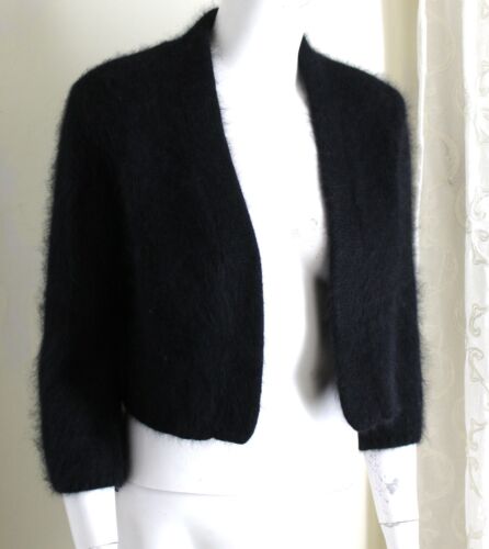 MODA International Sz XS Black 70% ANGORA FLUFFY Shrug Bolero Cardigan Sweater - Picture 7 of 11