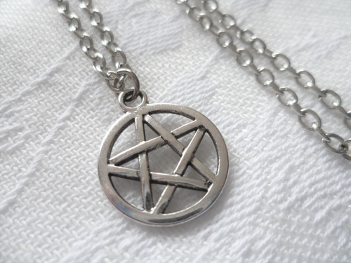 Collana Pentacolo stella Strega Malocchio catena con ciondolo Argento Uomo Donna - Foto 13 di 14
