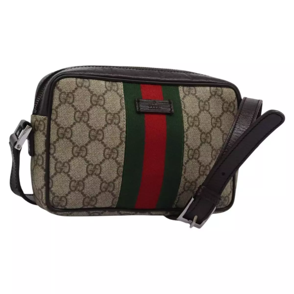 Sac à bandoulière GUCCI GG Supreme Web Sherry Line PVC beige argent authentique 115770