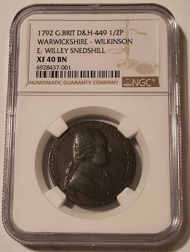 Great Britain 1792 1/2 Penny Conder Token DH-449 XF40 BN NGC