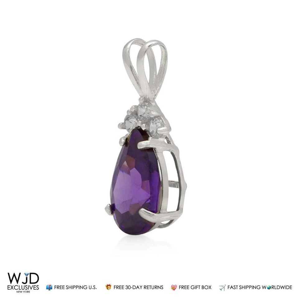 Colgante redondo de amatista en forma de diamante y pera de 1,85 TCW de oro blanco de 14 k de 0,8" Foto 2 de 4