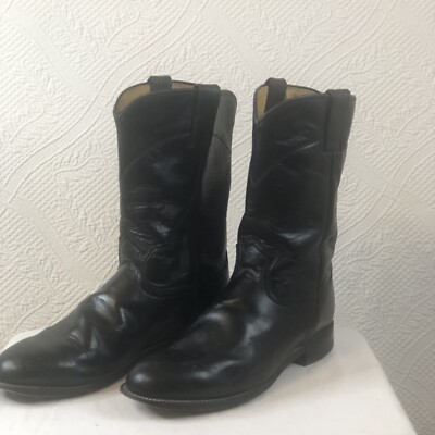 Justin 3133 Black Leather Cowboy Ropers Western Boots Sz 7.5EE | eBay