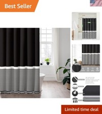 Boho Black and White Striped Waterproof Shower Curtain 72x78 for Farmhouse Style