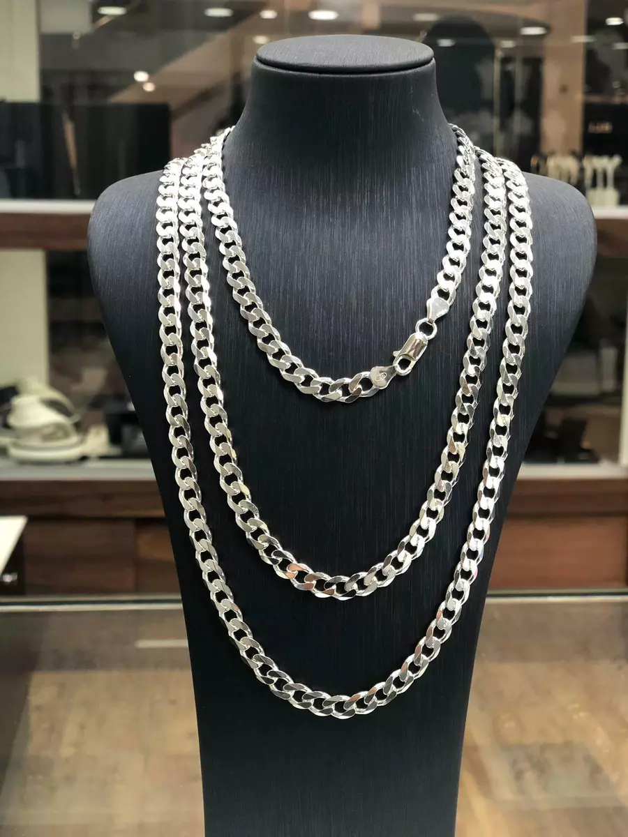 Flat Curb Chain Solid 925 Sterling Silver Mens Necklaces Italian Style  HEAVY NEW