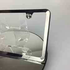 Black Chrome License Plate Frame Slim 2 Hole W Aluminum Circle Type Screw Caps