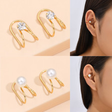 Stainless Steel Gold Tone Ear Cuff Earrings Pearl or Crystal Women Jewellery UK
