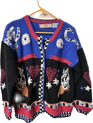 Vintage Cardigan Bay Sweater Button Front Cowboy Boot Hand Knitted Small  Medium