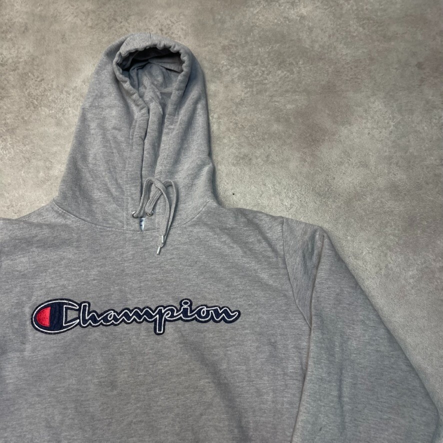 Champion Hoodie Mens Y2K Pullover Heavyweight Spellout Sweatshirt, Grey, Large image 2