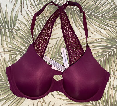 EUC! Victoria Secret Burgundy Lace Cross Back Bra Sz 32C