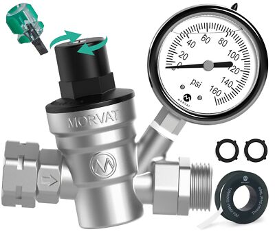 Morvat Lead-Free Nickel Plated Brass & Oil Gauge RV Water Pressure Regulator
