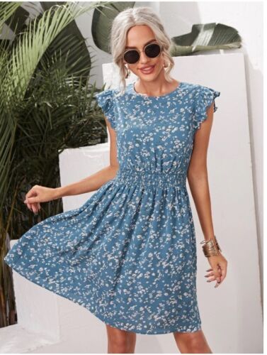 Ruffle Trim Shirred Waist Ditsy Floral Dress BNWT Size 10 - Picture 4 of 4