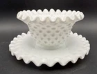 Fenton White Milk Glass Hobnail Crimped Edge Mayonnaise Bowl W/Under-Plate