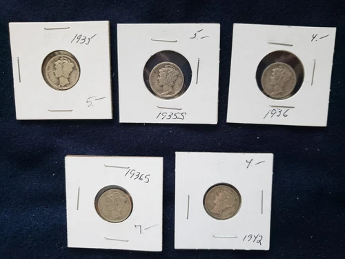 (5) Mercury Head Silver Dime 10 Ten Cent VG AU 1917 - 1942