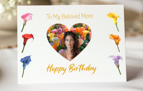Custom Happy Birthday Card For Mom W/ Mom's Photo & Garden 12 FLOWERS PICK CARD - Afbeelding 1 van 78