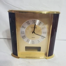 Vintage Danbury Mantle Clock - Brass Wood Works Well  Roman Numerals