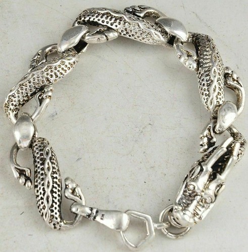 Asiatisches China Drachenkopf Tibet Silber Chinesisch Alt Handarbeit Armband - Bild 2 von 3