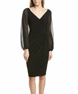 Adrianna Papell Women's Beaded Draped Jersey Dress - Long Sleeve Surplice Wrap Dress - View #7