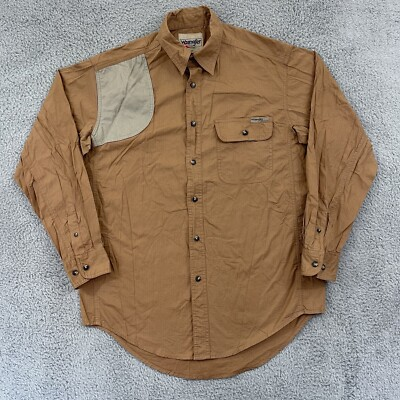 #ad Wrangler Pro Gear Shirt Adult L Brown Ripstop Long Sleeve Button Up Outdoor Men $13.95