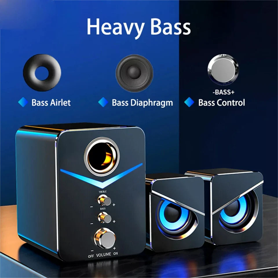 Computer Speakers Surround Sound System Wired PC Speakers Gaming Bass 3.5mm Jack - Image 3 of 4