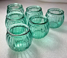 Tea Light Votive Candle Holder Glass Candle Holders Ribbed Blue Set of 6