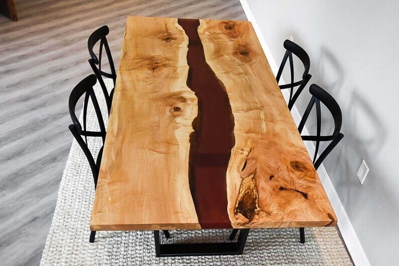 60x30 Inch Red Epoxy River Dining Table with Walnut Wood Base-image