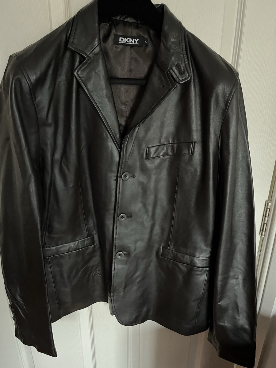 DKNY black leather jacket XL