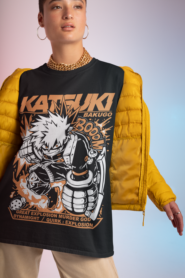 T-Shirt My Hero Academia Enfant Bakugo Katsuki Noir Fille Garçon main image 0