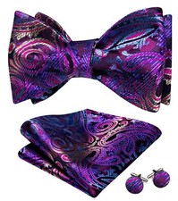 Bow Ties for Men Floral Self Tie Bowtie Pocket Square Cufflinks Set Classic W...