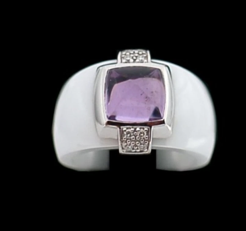 BAGUE GUY LAROCHE CERAMIQUE DIAMANT OR 18 CT AMETHYSTE TAILLE 56 - Photo 4/4