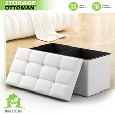 30" Storage Ottoman Bench Tufted Poufs Upholstered Lift Top Footrest Stool White