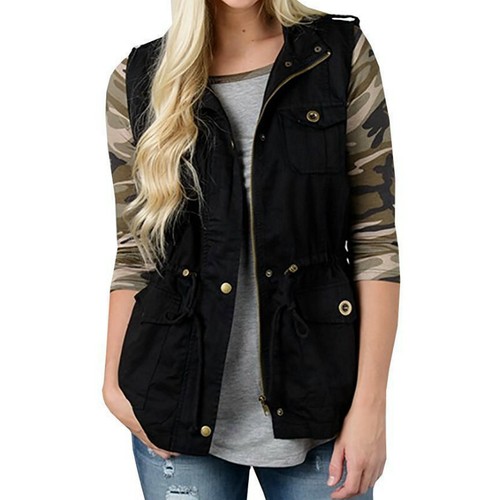 Women Cargo Vest Waistcoat Coat Jacket Top Military Sleeveless Outdoor Pockets - Picture 6 of 17